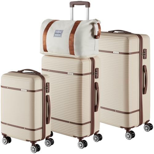 Tectake® Set Valigie Da Viaggio, 13 Pezzi, Valigie Impilabili In Abs, Finiture In Similpelle, Rotelle Girevoli A 360°, Lucchetto Tsa, Manico Telescopico Regolabile, Interno Separabile – Crema