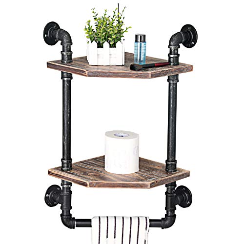 MBQQ Industrial Pipe Shelf,Rustic Corner Shelves with Towel Bar,Bathroom Shelves