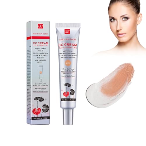 Crema facial teñida con Centella Asiática, 45 ml CC Cream Red Correct Cc Cream Color Correct Crema Corrector de Color Crema de Maquillaje Fondation Hidratante, Mejora la Tez y Hidrata (Oscuro)
