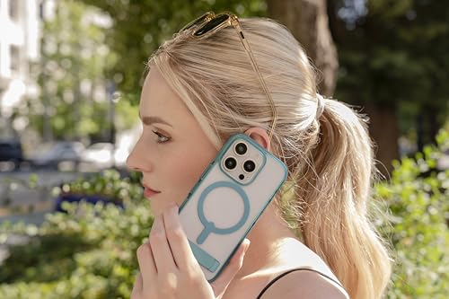 Image of ZAGG Santa Cruz Snap with Kickstand Case for iPhone 16 Pro - MagSafe Compatible, 13ft Military-Grade Drop Protection, Reinforced with Graphene, Slim Clear Case with Vibrant Color Accents, Retro Blue