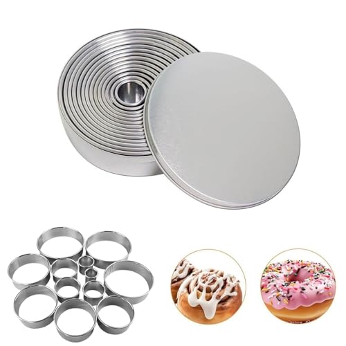 12 Emporte-Pièces Ronds en Acier Inoxydable,Set de Cercles à Pâtisserie pour Biscuits,Pâtes à Sucre,Gâteaux–Avec Boîte de Rangement,Ustensile de...