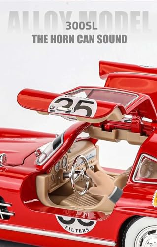 Image of Scale 1:24 Mercedees Benz 300SL Modified Alloy Diecast Pullback Metal Car Toy with Sound Light & Opening Doors - Best Gift Toy for Kids (1:24 Mercedees-Benz 300SL Modified - Red)