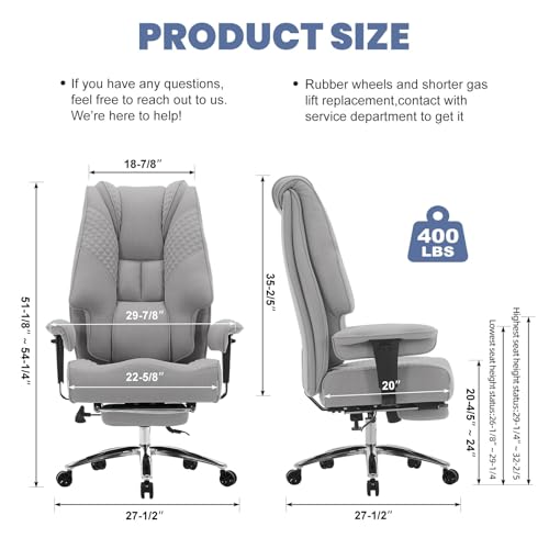 Image of EXCEBET Big and Tall Office Chair 400lbs Wide Seat, Leather High Back Executive Office Chair with Foot Rest, Ergonomic Chairs Lumbar Support for Lower Back Pain Relief (Mesh Dove Grey)