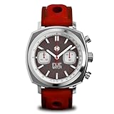 Indie Watch Strum Cronografo Racing Neo Retro, Orologio in Acciaio 42 mm, Quadrante Antracite, Vetro Zaffiro, Cinturino in Pelle Rossa Fatto a Mano, Impermeabile 100 m. Progettato e assemblato in