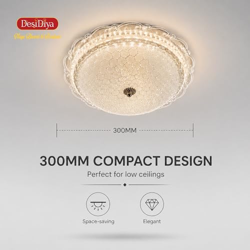 Image of Desidiya LED Modern Round Chandelier for Living Room Ceiling Crystal Ceiling Light Lamp | Jhummar Lighting for Bedroom, Pendant Lighting for Hall, Living & Dining, Multicolour (300MM)