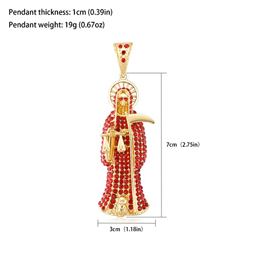 Santa Muerte Necklace Diamond 14K Gold Plated Santa Muerte Pendant Jewelry With Sickle Holiday Gift (Gold 202)2