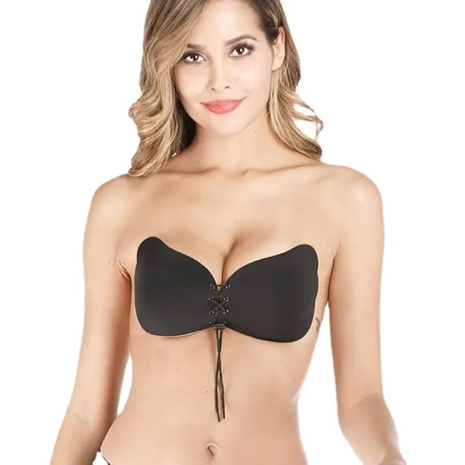 kosweem Wing Bra Silicon Push- up Breathable Backless Self Adhesive Sticky Invisible Bra (Black)-picture-54