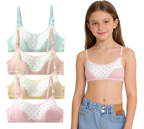 Brasieres deportivos de algodón para niñas pack de 4 ropa interior cómoda para 6-12 años