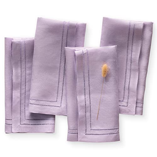 O'lucio Linen Napkins - Lavender Purple Set Of 4, 20 X 20 Inch - Double Hemstitch Dinner Napkins Cloth From 100% French Flax Linen, Natural Fabric, Machine Washable #TOP11