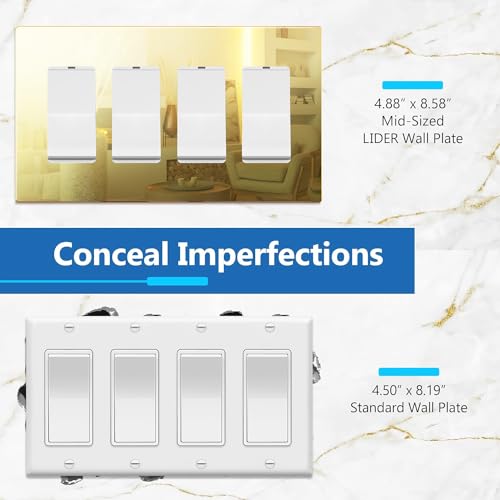 Image of LIDER Quadruple Decorator Wall Plate, Impact Resistant, Plexiglass, Acrylic, Mirror Glass Gold, 1-Pack