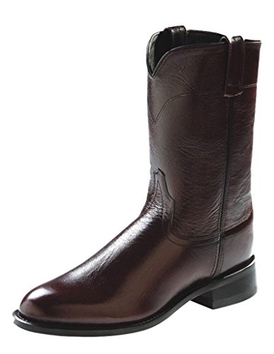 Old West Men's Corona Calf Leather Roper Toe Western Cowboy Boots - Black Cherry