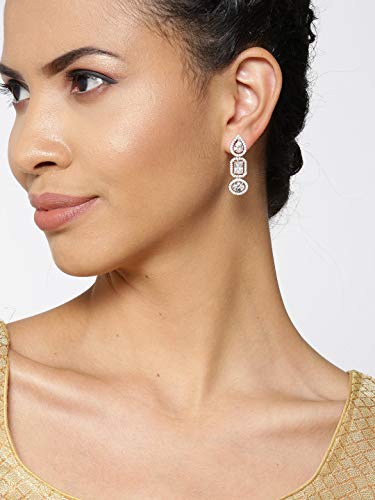 Women's Rose Gold-Plated Triple-Layer Halo Drop Earrings