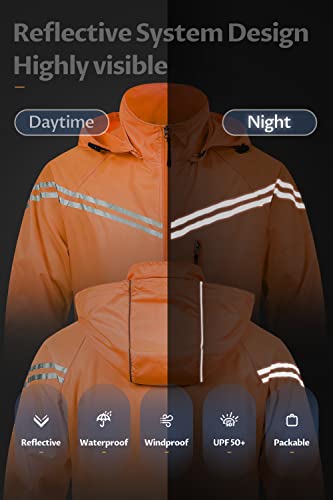 Image of CREATMO US Men's Packable Waterproof Running Rain Coats Reflective Cycling Jacket Windbreaker With Removable Hood