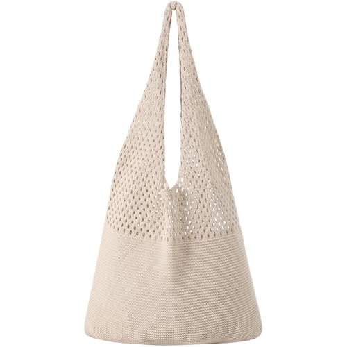 Image of Premillow Crochet Beach Tote Bags, Stylish Mesh Beach Bags Shoulder Bag for Women, Cute Summer Vacation Boho Tote Bag