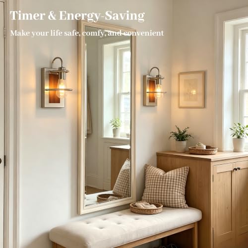 Image of Battery Operated 3-Color Nickel Wall Sconce Set of 2
