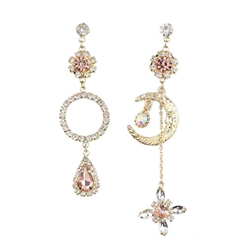 LLXXN S925 Aguja de Plata Palacio Europeo y Americano Retro Pendientes de Gemas de Cristal Barroco Luna Estrellas Pendientes asimétricos Pendientes-Pendientes Longitud 19cm Cover