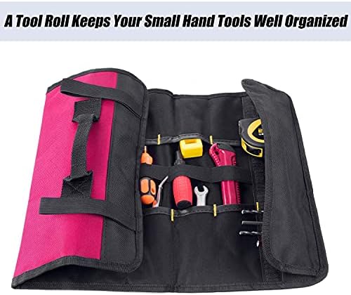 QEES Tool Roll Bag, 38 Pockets Tool Bags, Multi-Purpose Tool Roll Up Bag, Tool Wrap Roll Organisers, Portable Tool Pouch, Screwdriver Spanner Roll Tools Storage, Tool Gifts for Men Dad (Red)