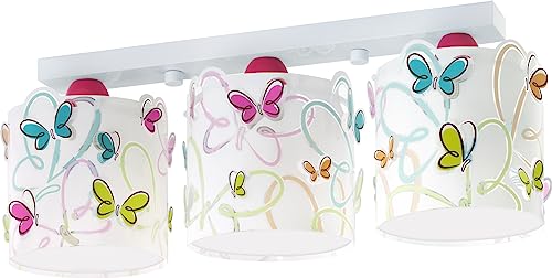 Dalber Lámpara Plafón Techo Infantil 3 Luces Mariposas para llenar de alegría y color el dormitorio