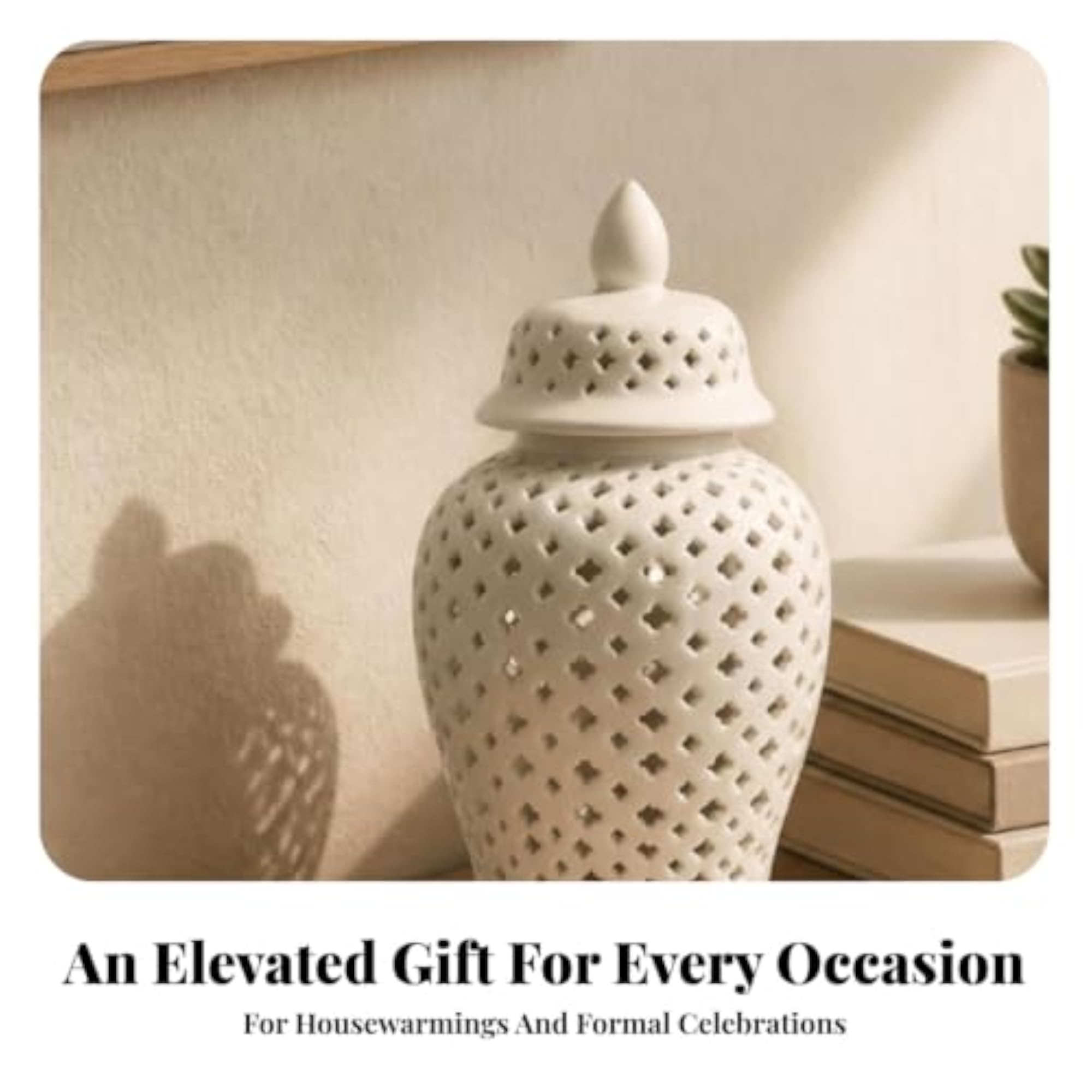 Decorative Ceramic with Lid Hollow Out Pierced Jar, Elegant Decor
