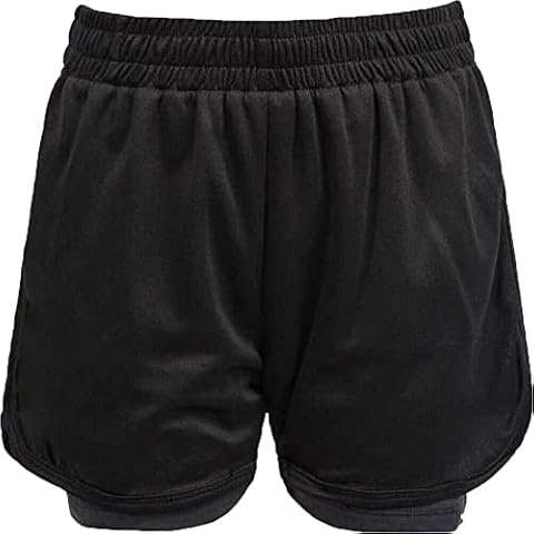 Athletic Sportswear Kids 2 in1 Shorts Boys Hyper Football Sports Active Fitness School PE Pants (Black, 13-14 Years) Cover