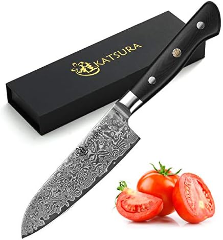 KATSURA Santoku Knife – 5 Inch – Japanese Premium AUS 10, 67 Layers Damascus Steel Knife