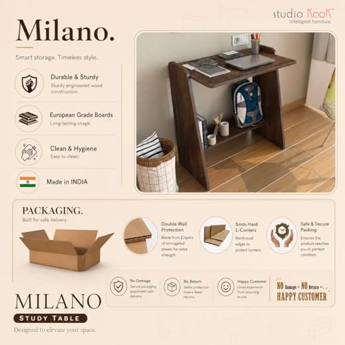 Image of Studio Kook Milano Study Table, Engineered Wood, Modern Computer Desk with Storage Shelf, 80cm Height x 75cm Width, Engineered Wood, Matte Finish (Junglewood) DIY (DO IT Yourself) Assembly