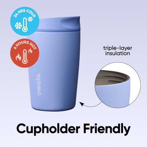 Image of Owala SmoothSip Slider Insulated Stainless Steel Coffee Tumbler, Reusable Iced Coffee Cup, Hot Coffee Travel Mug, BPA Free 12 oz, Out of the Blue