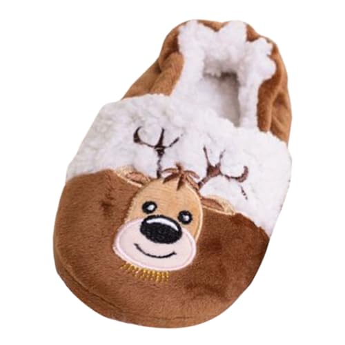Generisch Niños Navidad Mocasines Peludo Plano Casa Antideslizante Invierno Punta Redonda Mantener Caliente Estampado De Dibujos Animados Zapatillas Zapatos, marrón, 26 EU
