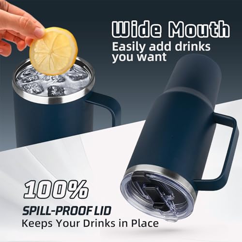 Image of 40 oz Tumbler with Handle and Flip Straw, 100% Leakproof Insulated Tumbler with Lid and Straw, Stainless Steel Insulated Travel Coffee Mug, Insulated Coffee Thermal Cup for Cold and Hot (Deep Blue)