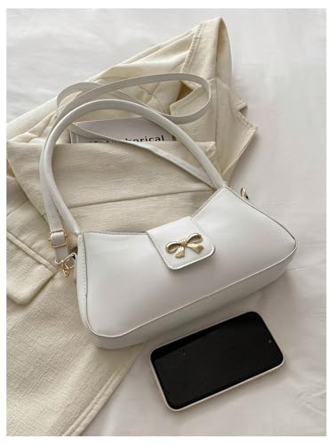 Women's Bow Leather Shoulder Bag Flap Top Handle Zipper Y2k Vintage Underarm Bag3