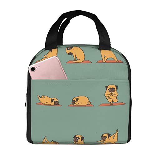 XVBCDFG Bolsa de almuerzo para Yoga Pug para oficina al aire libre, papel de aluminio portátil, aislamiento grueso y bolsa Bento para mantener fresco