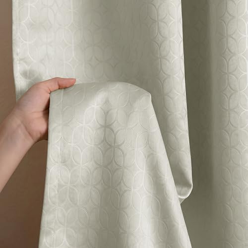 Image of HOMEMONDE 100% True Blackout Curtains 9 Feet Long Door - Set of 2 Curtains| Embossed Design | Light Block Thermal Insulated & Noise Reducing Top Style Rod Pocket Curtains (Off White, 108Inch)