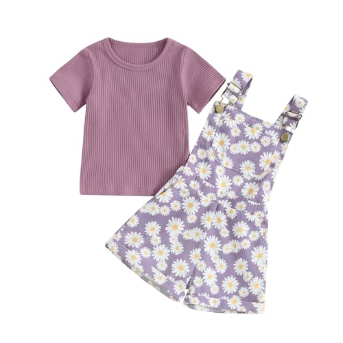 Image of fhutpw Toddler Baby Girls Summer Outfits Daisy Ruffle Short Sleeve T-Shirts Tops Floral Shorts 2Pcs Clothes Set 6M-4T