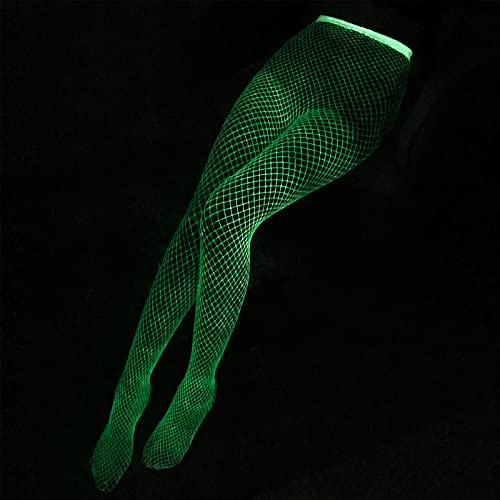 Image of KCTRFSJ Women Sexy Luminous Green Hollow Fishnets Stockings,Glow in the Dark Reflective Fun High Waist Fishnet legging Tights