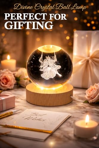 Image of 3D Radha Krishna Crystal Ball Night Lamp with Wooden Base, LED USB Decorative Light (Radha Krishan jula)