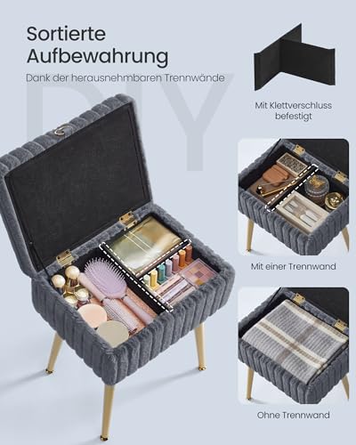 SONGMICS Schminktisch-Stuhl, gepolstert, Metallbeine, verstellbare Füße – Ansicht 4