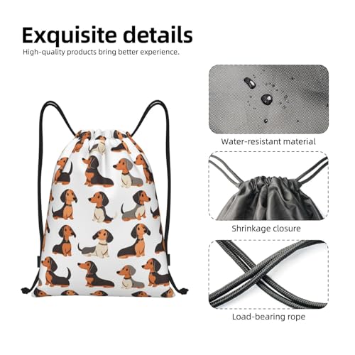 Drawstring Backpack - Dog Cute Dachshund Print Sports Gym Sackpack String Bag For Women Men, Lightweight Draw String Back Bag For Workout Travel3