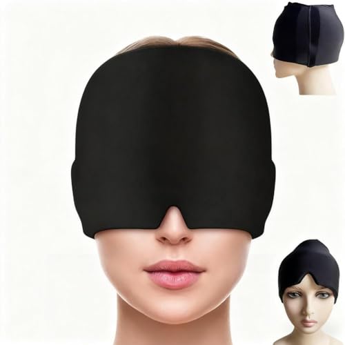 Migraine Relief Cap Hot & Cold Soothing Migraine Mask Cooling Gel Pad Head Wrap for Man & Women Natural Headache Relief 360 Coverage for Tension StressStress Puffy