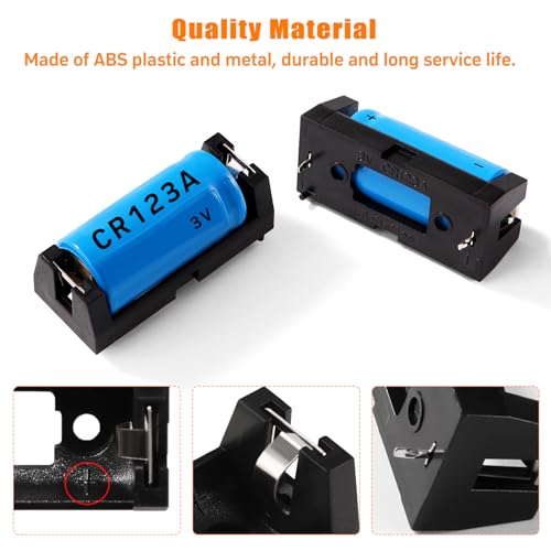 KUOQIY 10 Stücke CR123A CR123 Batteriehalter, CR123A Batteriehalter mit Pin, CR123A Batteriehalter Federclip Gehäuse, mit 2 Stücke Batteriebox aus Kunststoff und Schrauben