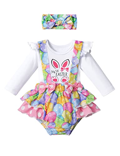 Image of Baby Girl Easter Outfit My First Easter Baby Girl Outfit Long Sleeve Ruffle Romper Outfits 3Pcs Baby Girl Summer Outfit