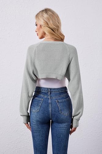 Image of Women's Bolero Shrug Sweater Cropped Cardigan Long Sleeve Open Front Casual Arm Knit Shrugs Sweaters for Dresses