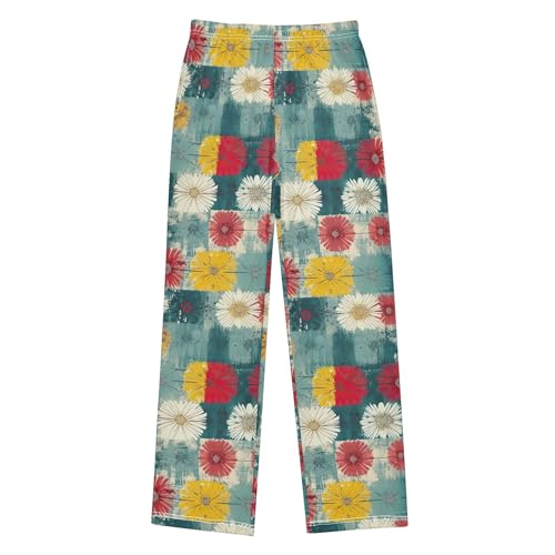 Geometry Retro Long Pajama Pants Elastic Waist PJ Bottoms with Pockets S A1114262