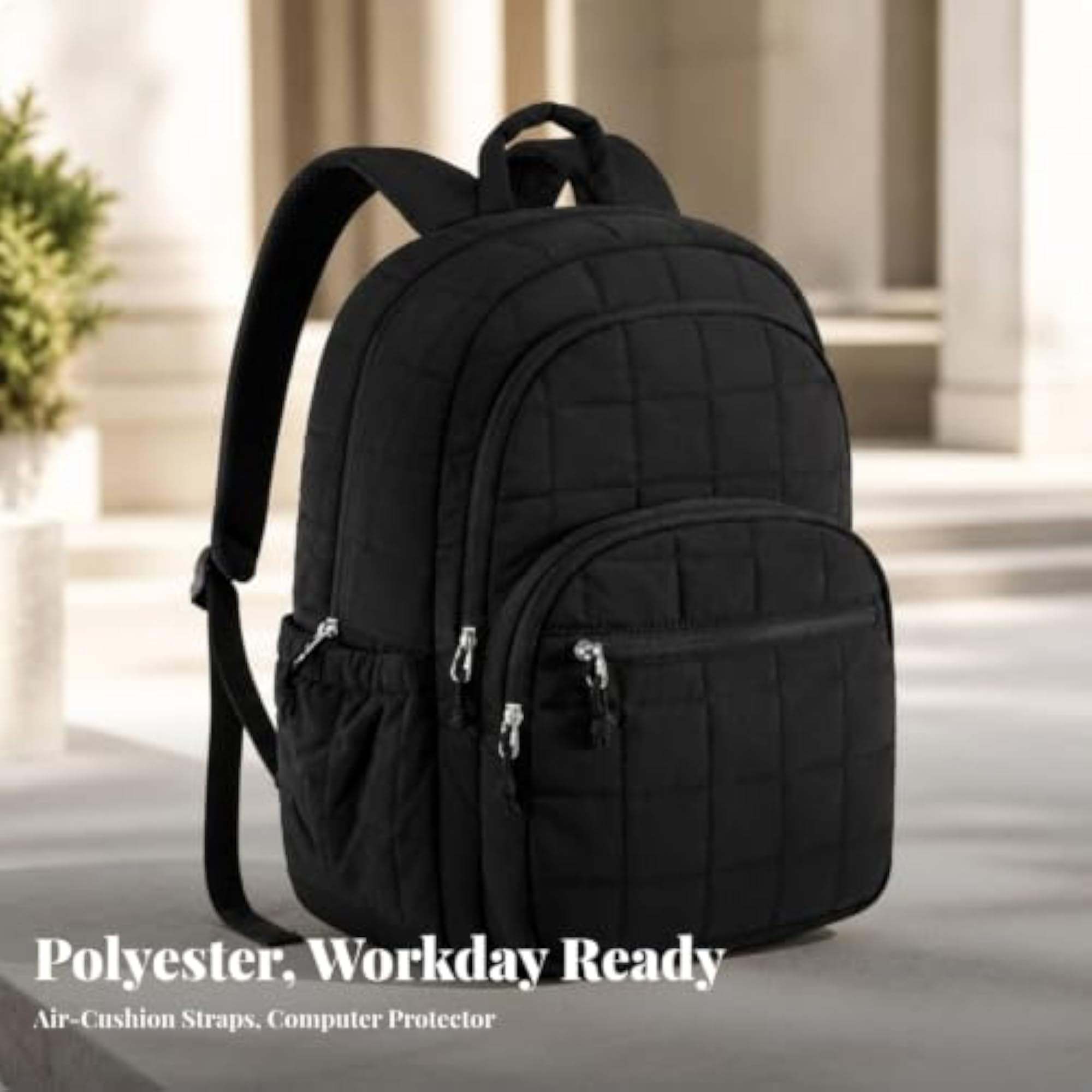 Waterproof Quilted Polyester Backpack with Laptop Compartment