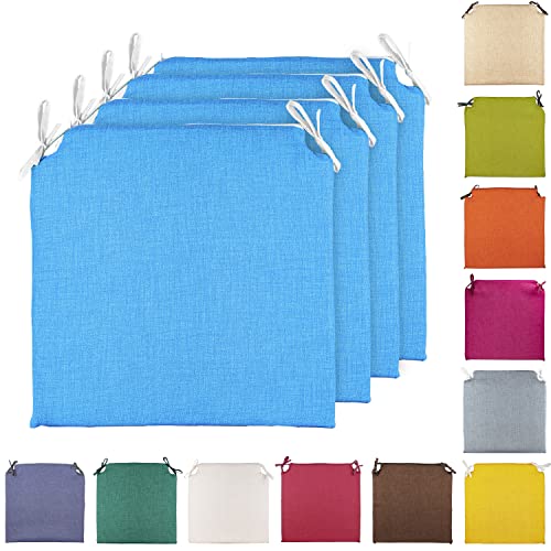 TIENDA EURASIA® Pack 4 Cojines para Sillas - Estampados Lisos con 2 Cintas de Sujeción - Ideal para Interiores y Exteriores - 40 x 40 x 3 cm (Turquesa)