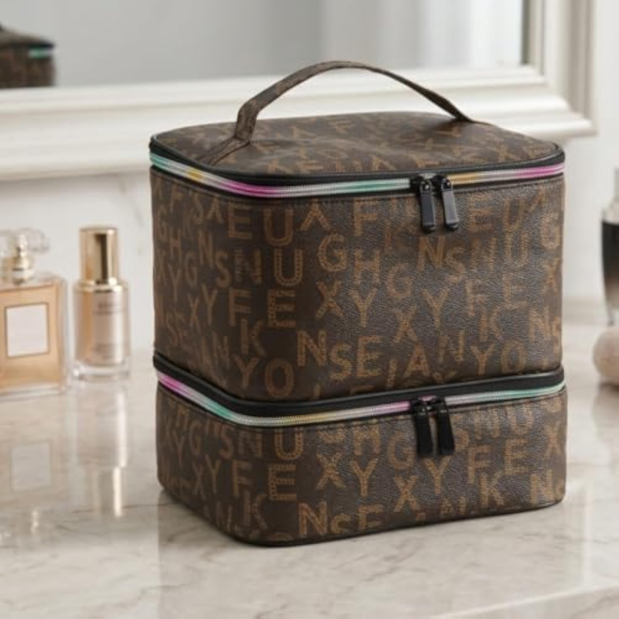 Double-Layer Two-Tier Makeup Bag for Travelers