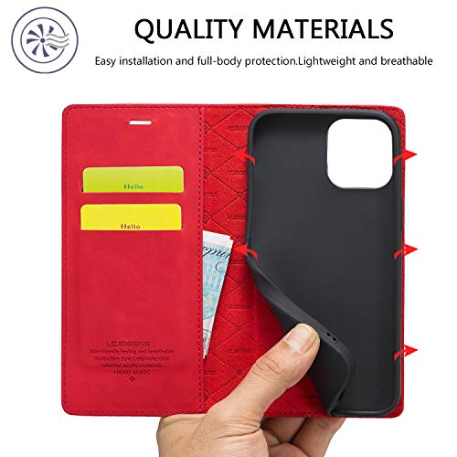 Étui iPhone 13 Pro Max clapet magnétique rabat support vidéo rouge