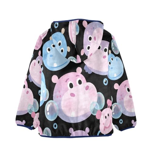 Cute Hippo Faces with Bubbles Toddler Fleece Jacket Girl Boys Hooded Fleece Jacket Coat Warm Outwear Zip-up 3-10T2