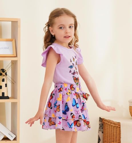 Image of Girls Skirt Set 2 Piece Outfit Toddler Summer Clothes Ruffle Sleeve T-Shirt Bow Knot Tutu Skirt Outfit Set