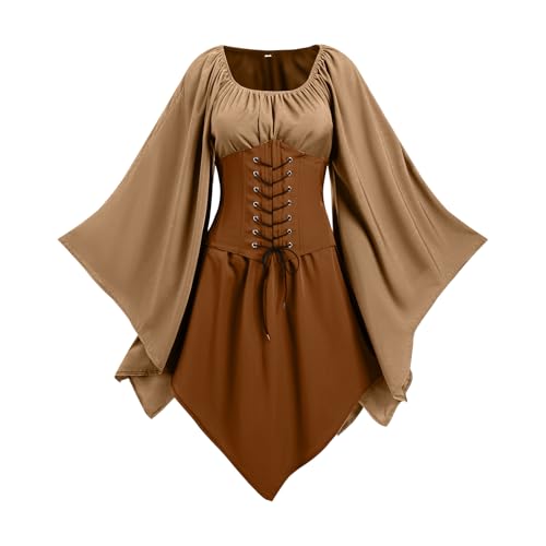 NFAOEGJ Damen Mittelalter Kleid mit Trompetenärmel,Traditionelles irisches Kleid für Damen Renaissance Karneval Kostüm Cosplay Party Halloween...