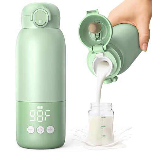 Image of Portable Bottle Warmer for Travel 12oz– 80W Fast Heating, 316 Stainless Steel, 11400mAh Rechargeable Precise Temp Control & LED Display Safety Lock Cordless Travel Warmer for Baby Breastmilk & Formula